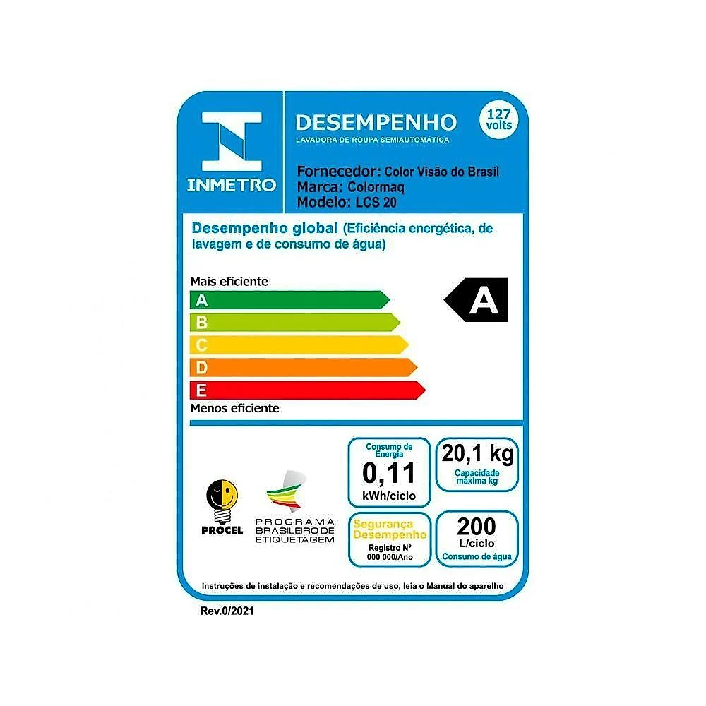 Tanquinho Semiautomático Colormaq Lcs 20Kg 127V Prata 127V 110V