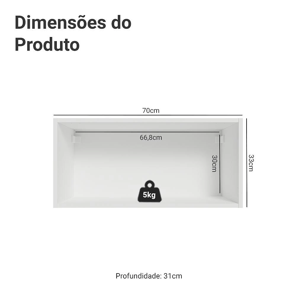 Armário aéreo 70 cm 1 porta basculante branco vik madesa
