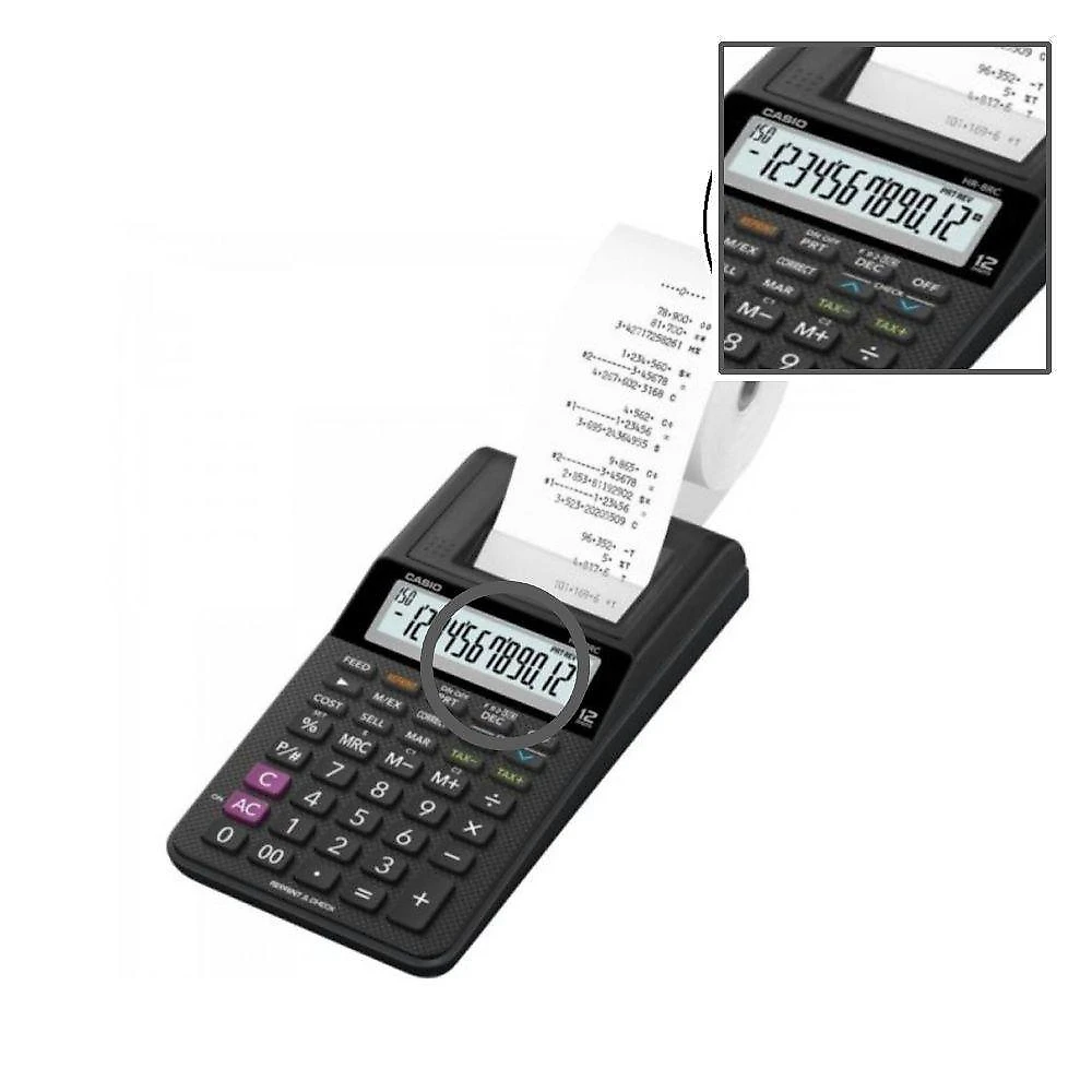Calculadora com Bobina Compacta Casio HR-8RC-WE-B-DC 12 Dígitos com Teclado de Memória