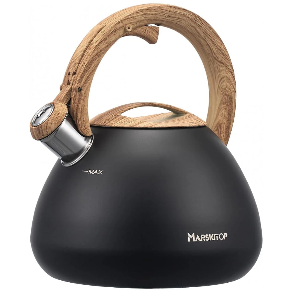 Chaleira de Chá 2.5L em Aço Inoxidável com Apito, MARSKITOP, Preto