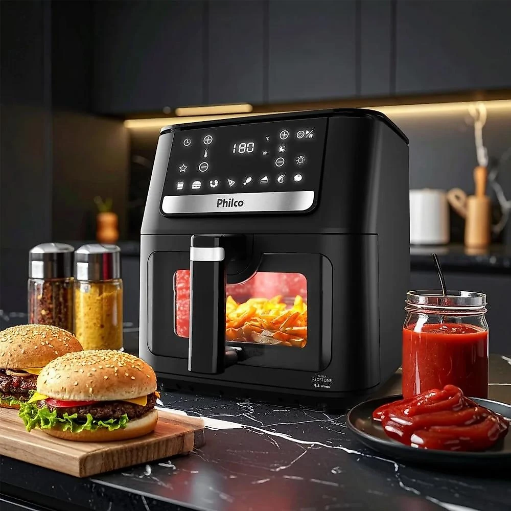 Air Fryer Philco 9,5 Litros Visor Glass Redstone PAF95A - 110V 110 Volts