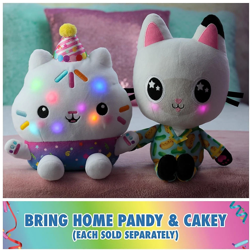 Gabby's Dollhouse Celebrações, Pelúcia Cakey Cat Festa de Confeitos, Animal de Pelúcia Interativo de 25cm com Sons, Brinquedo para Meninas e Meninos