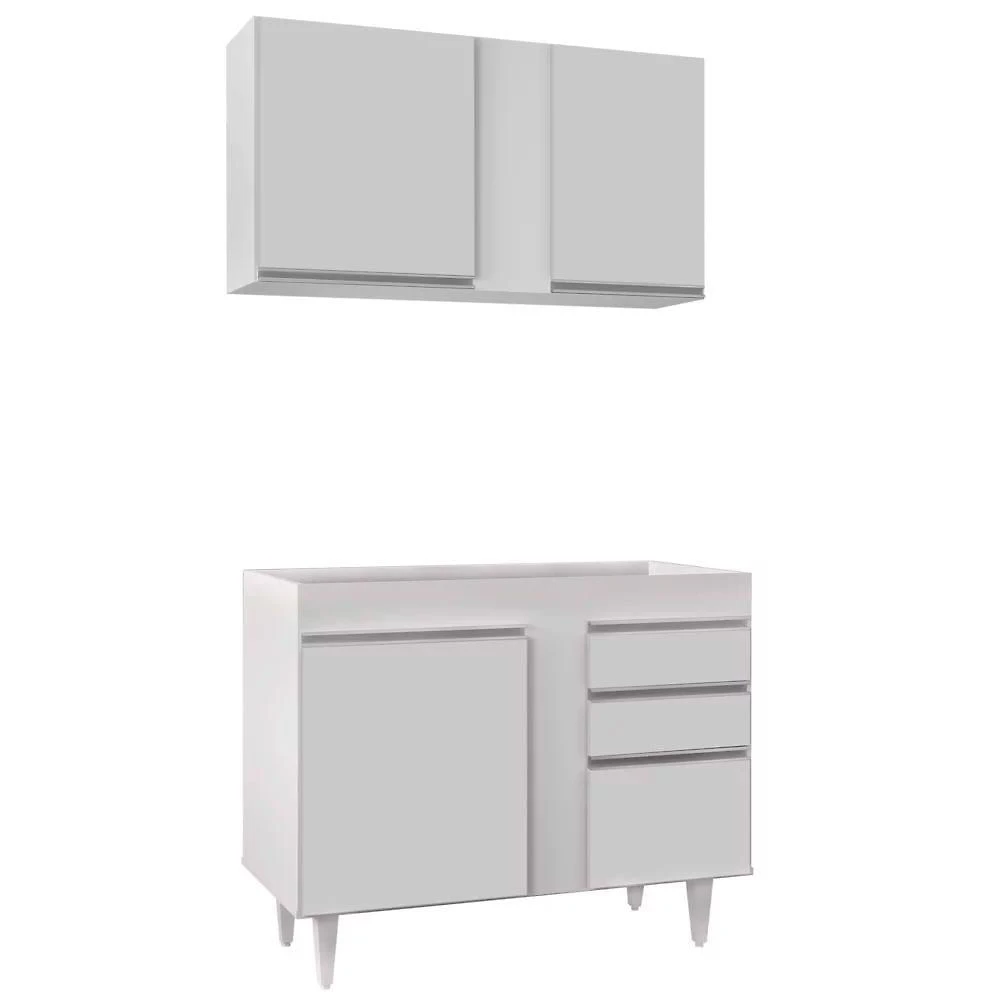 Kit Armário Aéreo Balcão Aurora 100cm Branco