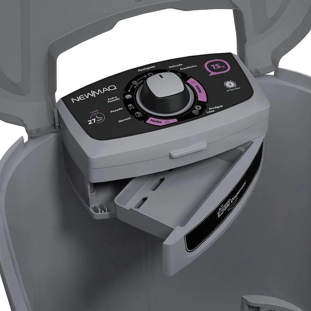 Lavadora New Maq 15kg Semiautomática 9 Programas Cinza 220V