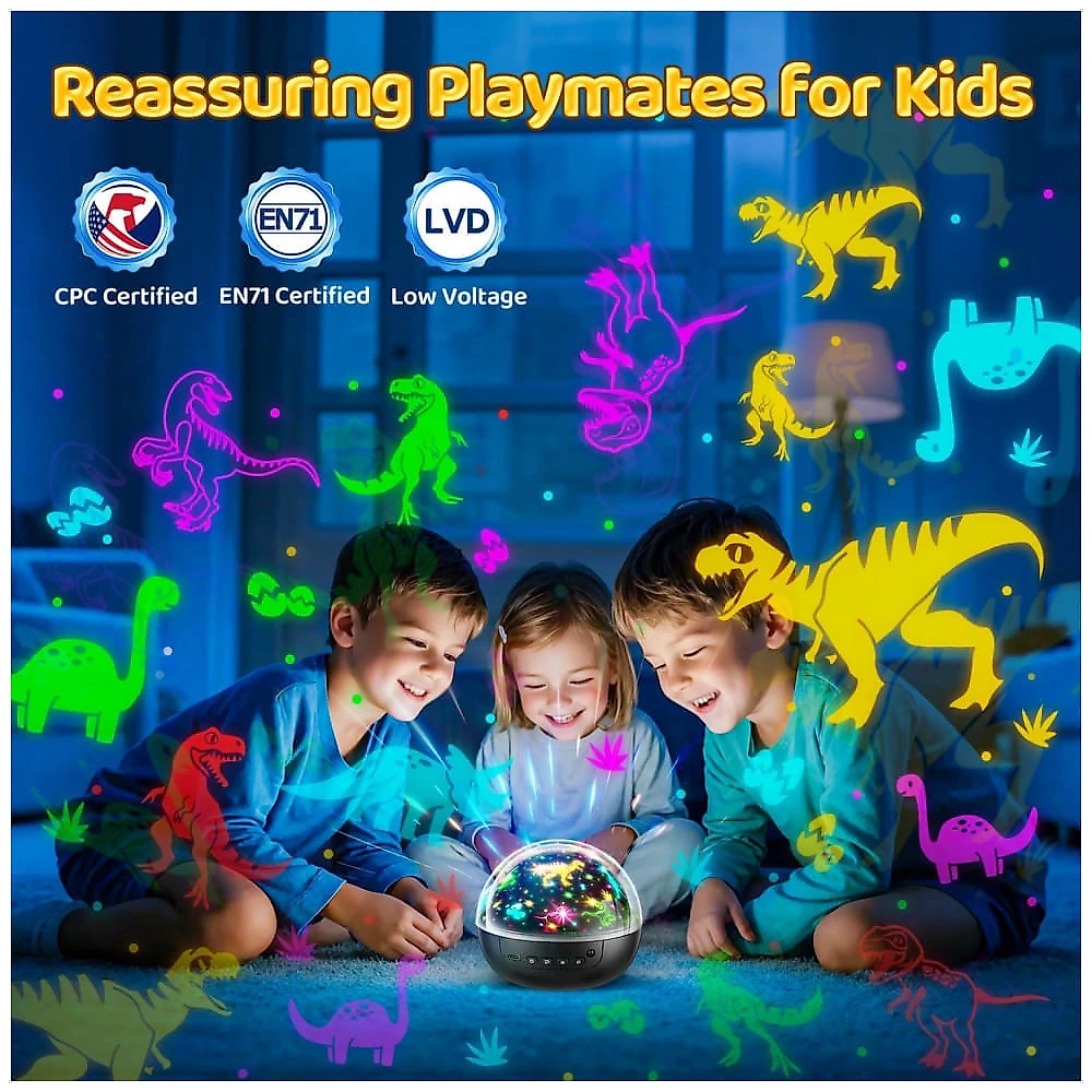 Brinquedo de Dinossauro para Crianças: 7 em 1 com 35 Estrelas, Projeção de 3 Filmes e 93 Efeitos, Controle Remoto, Temporizador,Staryou