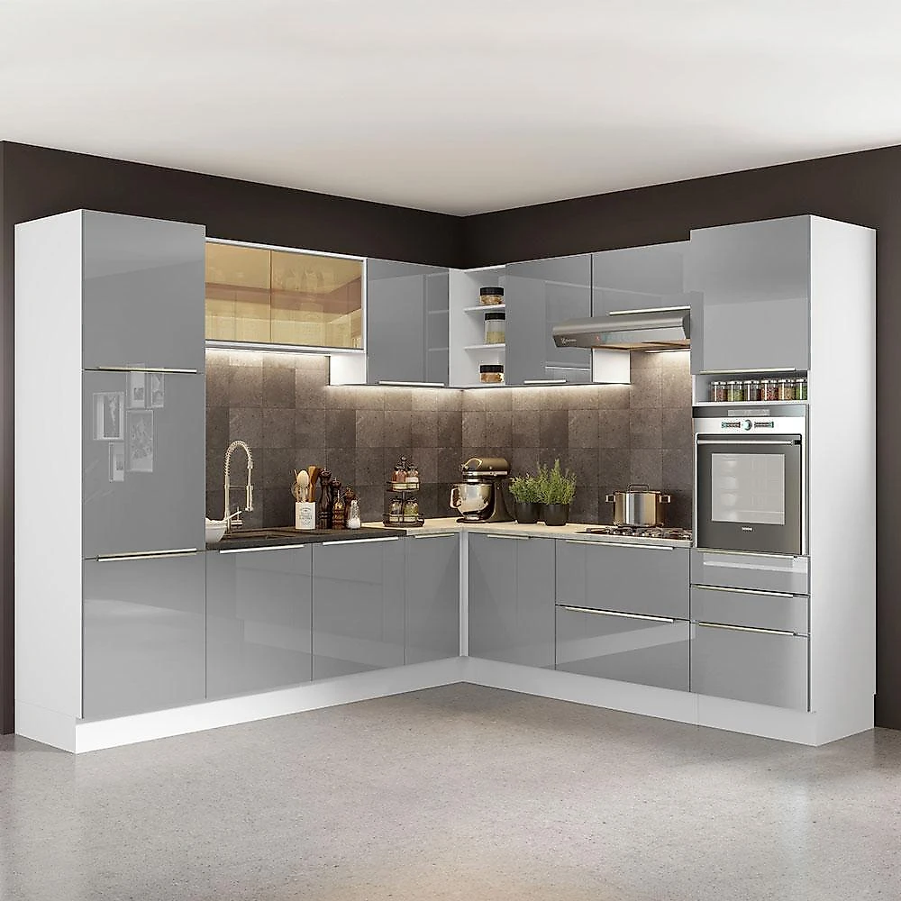 Cozinha completa de canto madesa lux com armário e balcão - branco/cinza
