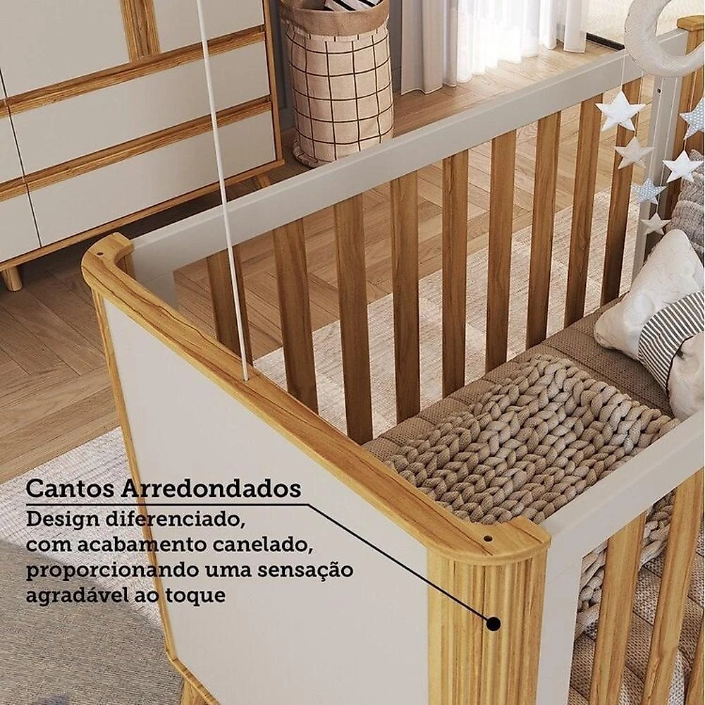 Quarto de Bebê Berço Arredondado 3 em 1 e Guarda-roupa 4 Portas 100% Mdf Luly Espresso Móveis Quarto de Bebê com Guarda Roupa 4 Portas e Berço Minicama Luly 100% Mdf Espresso Móveis Branco Brilho/Amêndoa