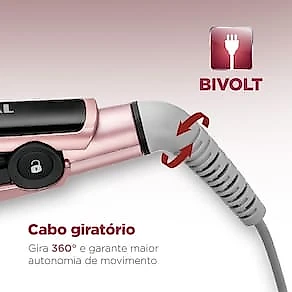 Chapinha | Prancha Mondial Golden Rose P20 Cerâmica 220°C com Emissão de Íons e Cabo Giratório Rosa - Bivolt