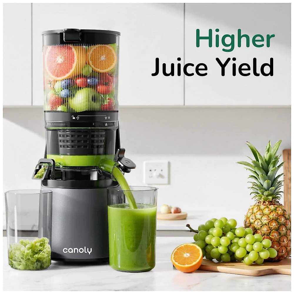 Extrator de Suco Canoly C16 Cold Press, Boca de Alimentação Larga de 15cm, com Duplos Filtros para Sucos e Sorvetes, Motor Potente Brushless AC,