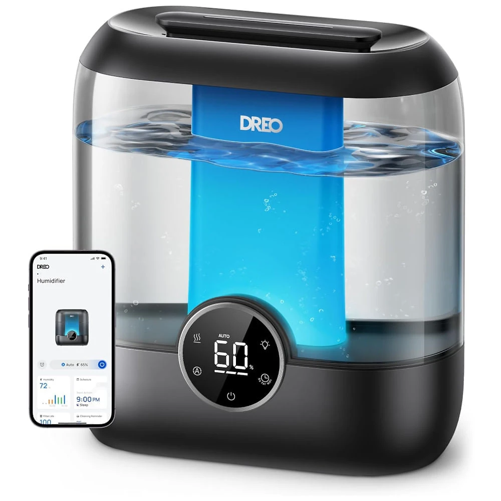 Umidificador Inteligente Dreo para Quarto, Top Fill de 6L de Névoa Fria para Ambientes Grandes, 60 Horas de Autonomia, Silencioso, Luz Noturna, Preto