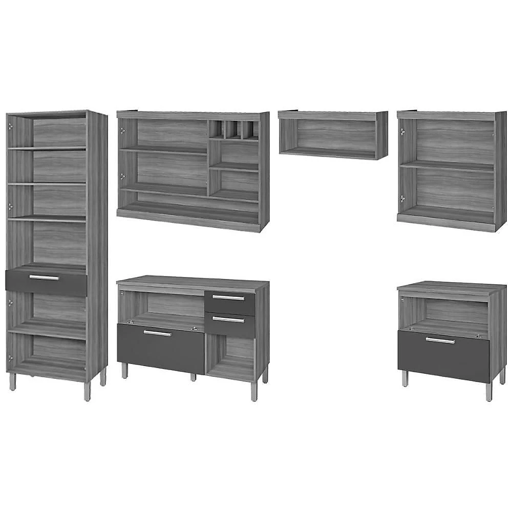 Kit Cozinha Modulada 6 Peças Burguesa Premium 3aéreo+2balcões+ 1 Paneleiro C6p55 Freijó Grafite
