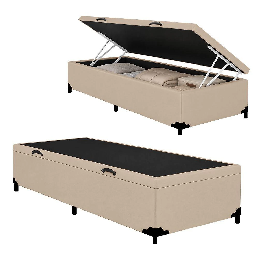 Cama Box com Baú Solteiro Royal Sleep Ortopédico Sintético Bege