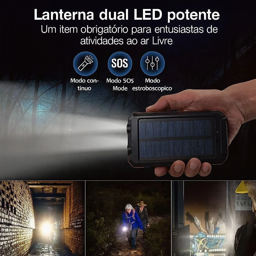 Carregador Portátil Power Bank Solar Usb Preto – Energia Sustentável Em Qualquer Lugar