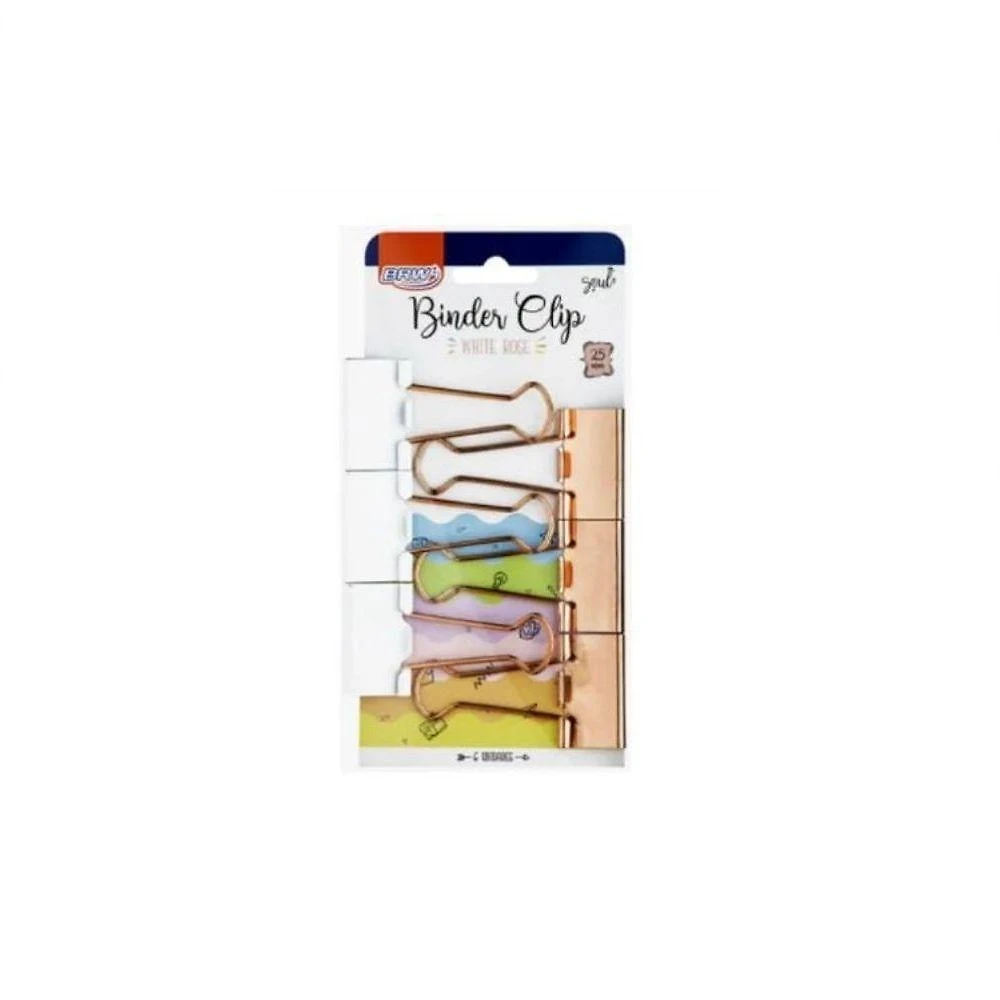 Clips Binder BRW 25mm em Metal Conjunto com 6 Unidades Branco e Rosê