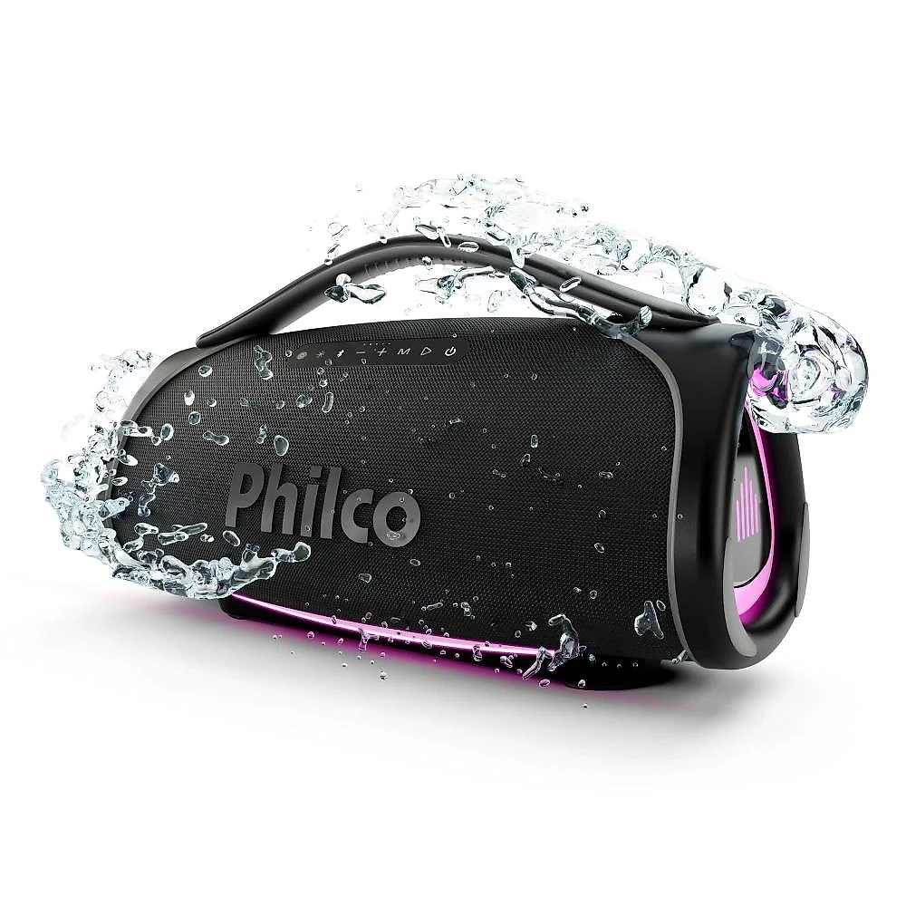 Caixa de som portátil philco boombox pbx01 300w bluetooth 30h bateria flash light preta