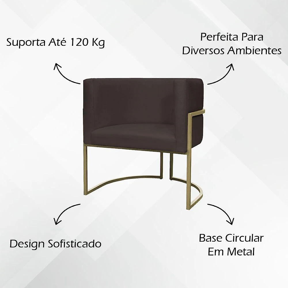 Poltrona Decorativa Recepção Luna Suede Base Ferro Champagne Marrom Suede
