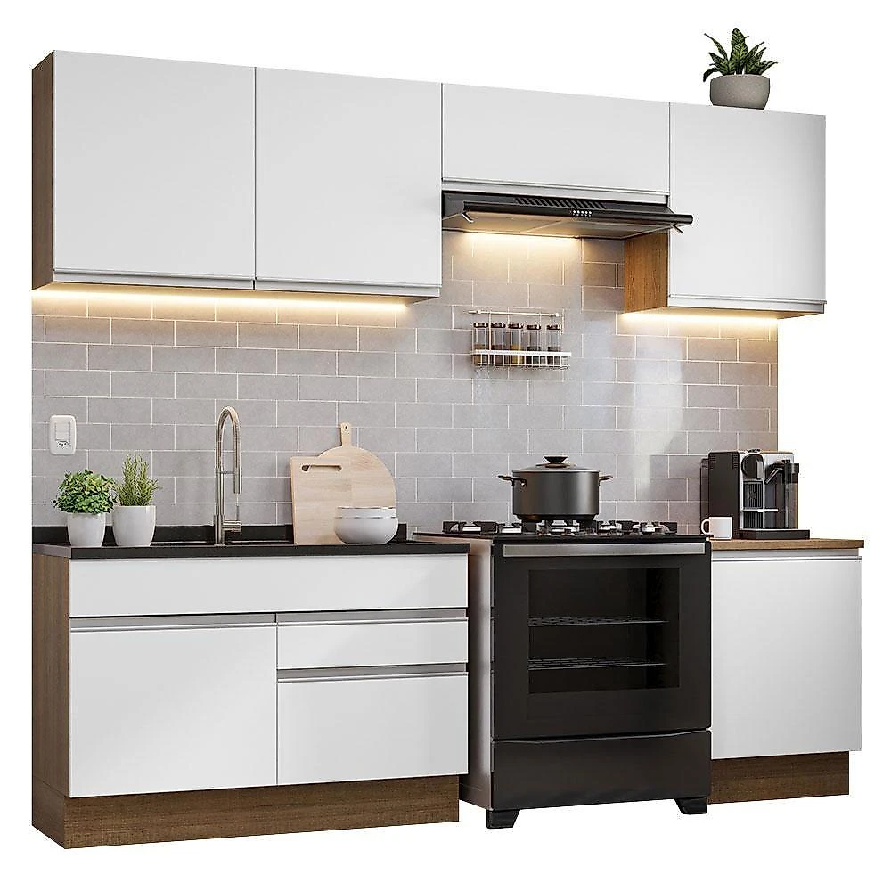 Armário De Cozinha 260Cm Glamy 04 Rustic/Branco