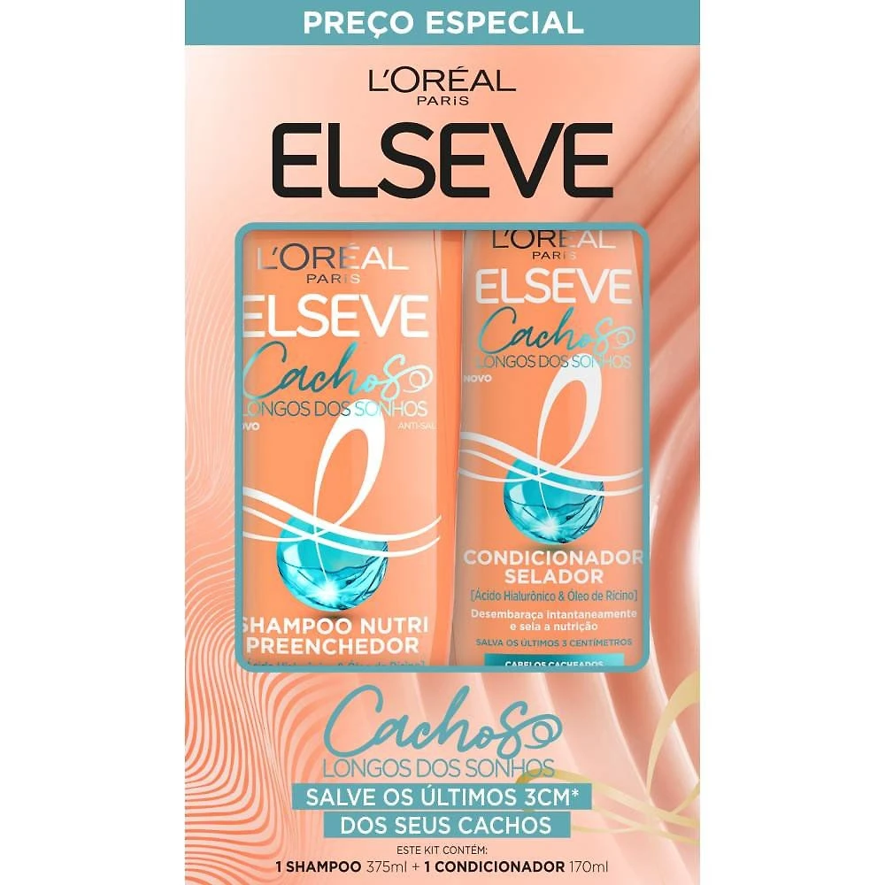 Kit Elseve Cachos Longos Dos Sonhos Shampoo 375ml + Condicionador 170ml