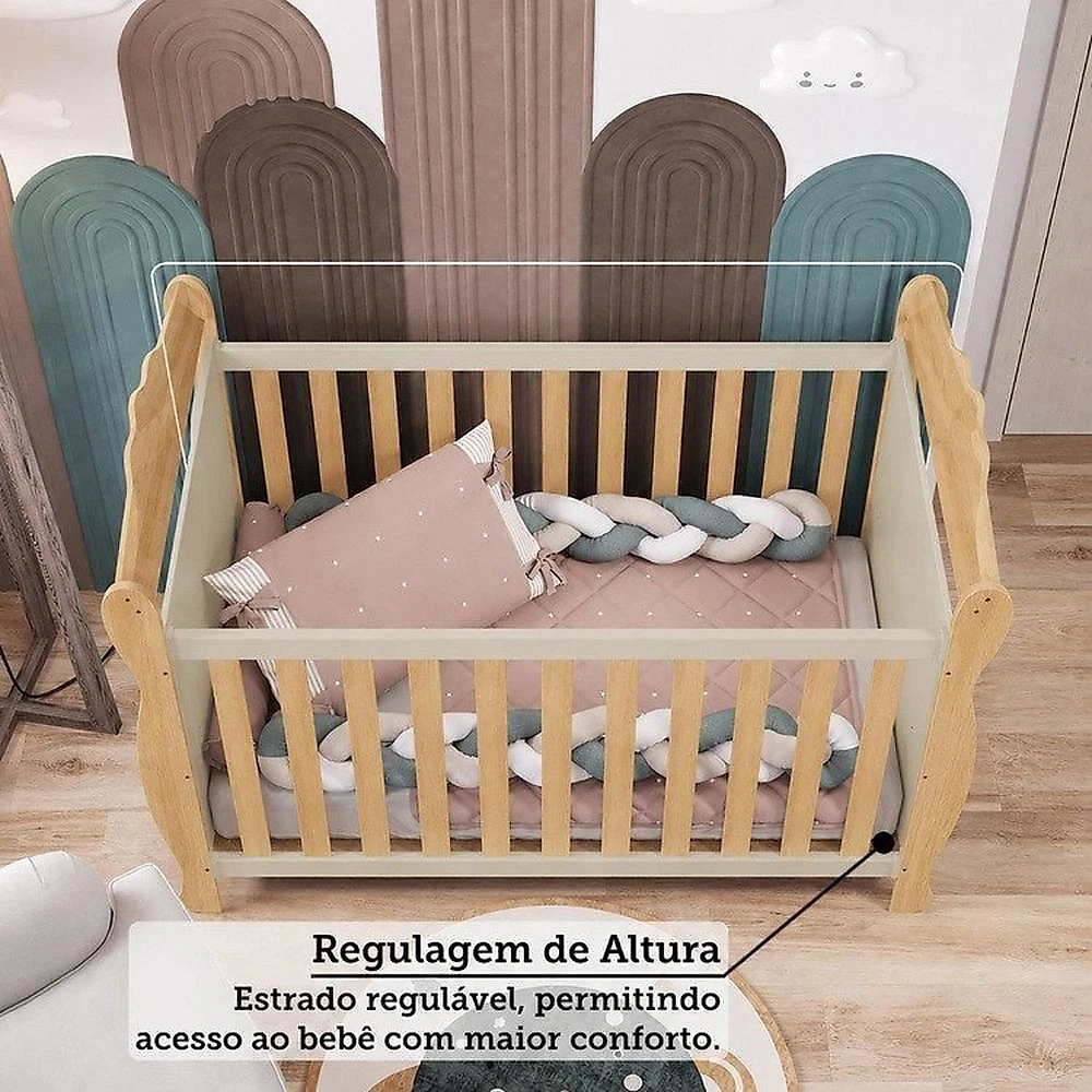 Quarto de Bebê Completo Berço 3 em 1, Cômoda e Guarda Roupa MDF Nina Espresso Móveis Branco/Amê Off White/Amêndoa