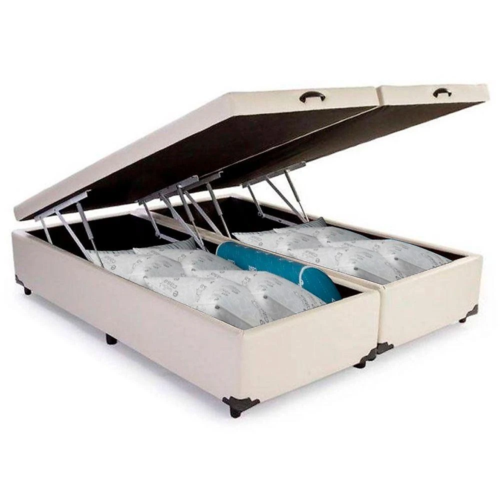 Cama Box Baú King Bipartido Sintético Sereneprime Branco 192x203x44