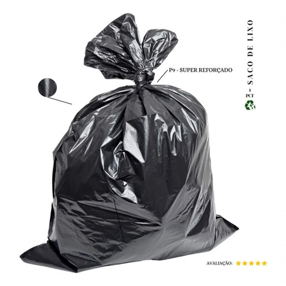 Saco de Lixo P9 Super Reforçado 100 Litros para Descarte de Resíduos Uso Doméstico Preto Higipack