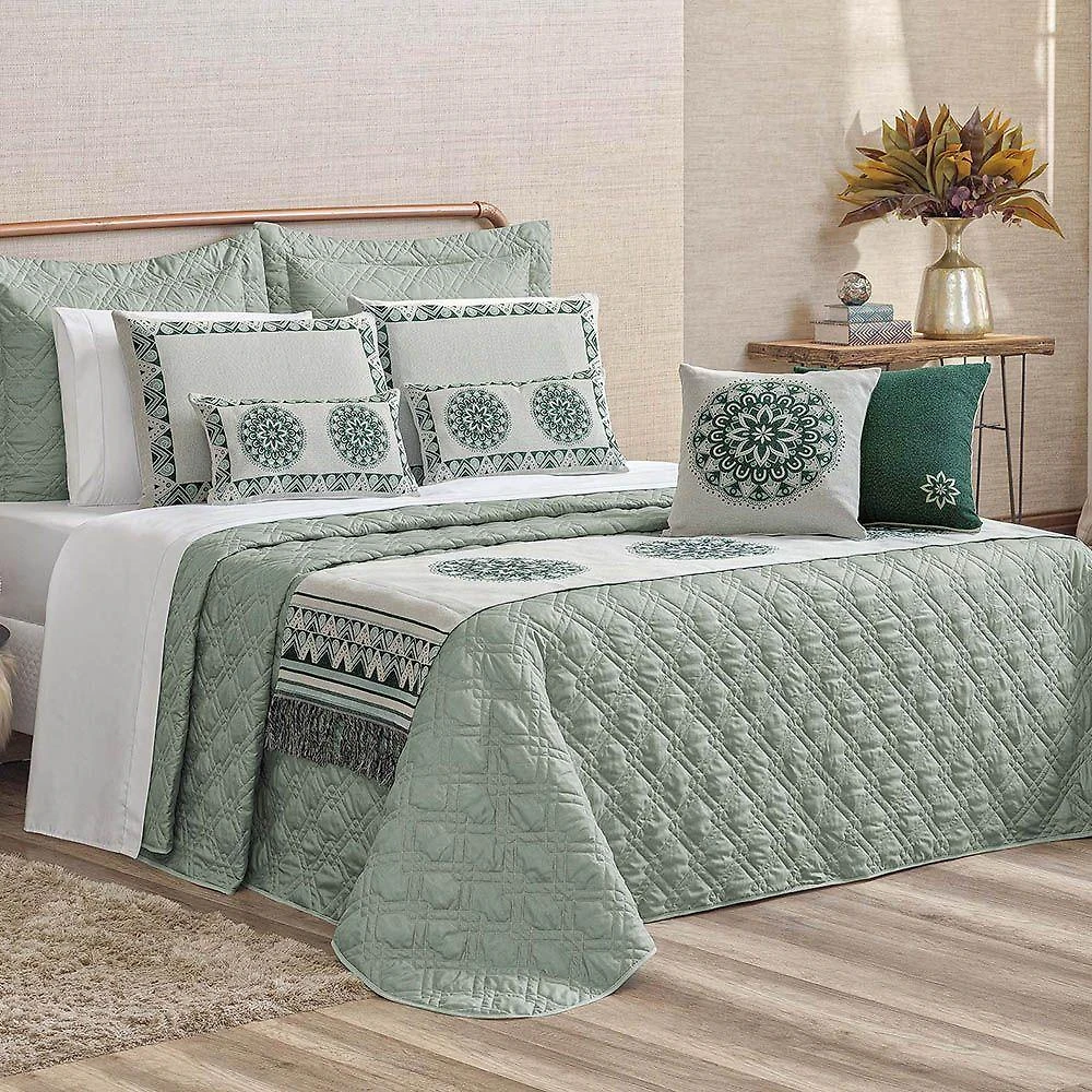 Cobre Leito Imperyal Queen 10 Peças Hipercal Dupla Face Verde 100% Poliéster Casa Show Enxovais