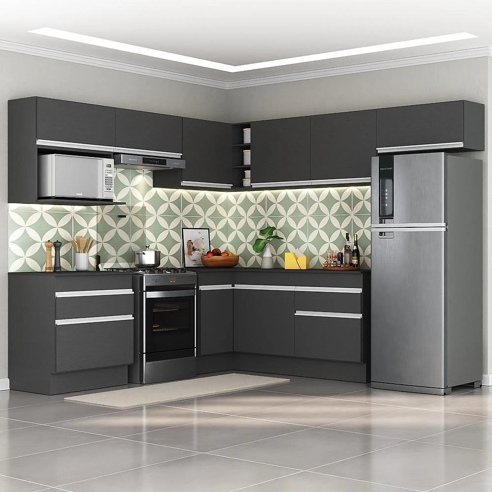 Cozinha Completa De Canto c/ Rodapé Multimóveis Preto/branco