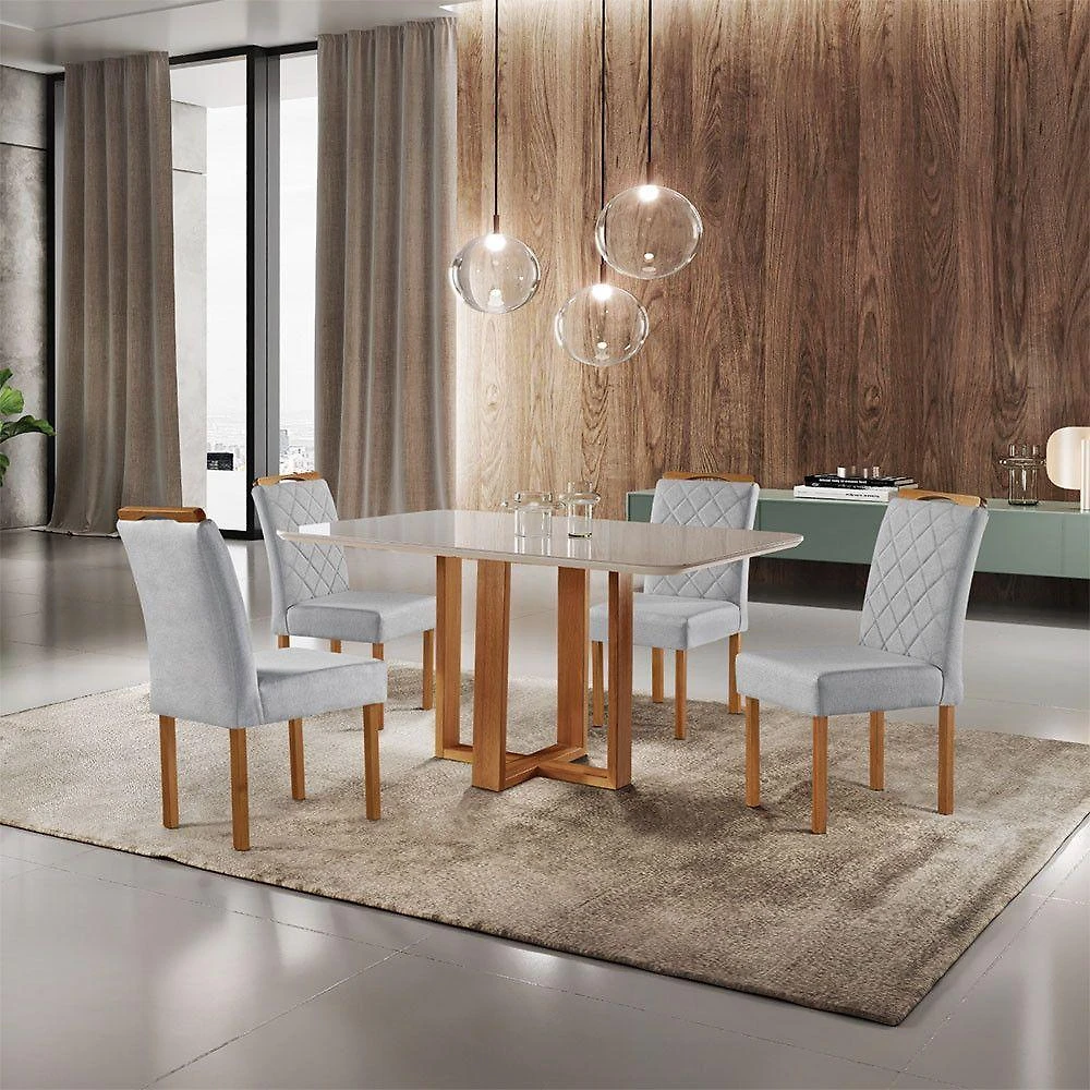 Miniatura Conjunto Mesa Com 4 Cadeitas Madeira Maciça Havana Móveis Mix Mel-prata
