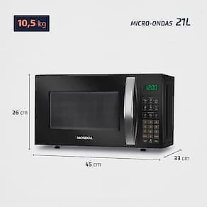 Micro-ondas Mondial 21 Litros 1200W Função Tira Odor e Manter Aquecido Preto 110V