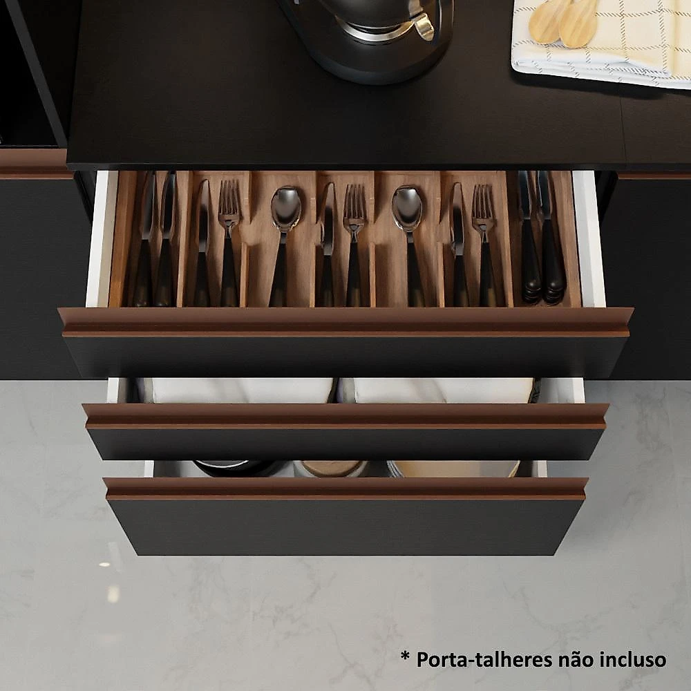 Cozinha Completa Madesa Reims 320002 com Armário e Balcão - Preto Preto