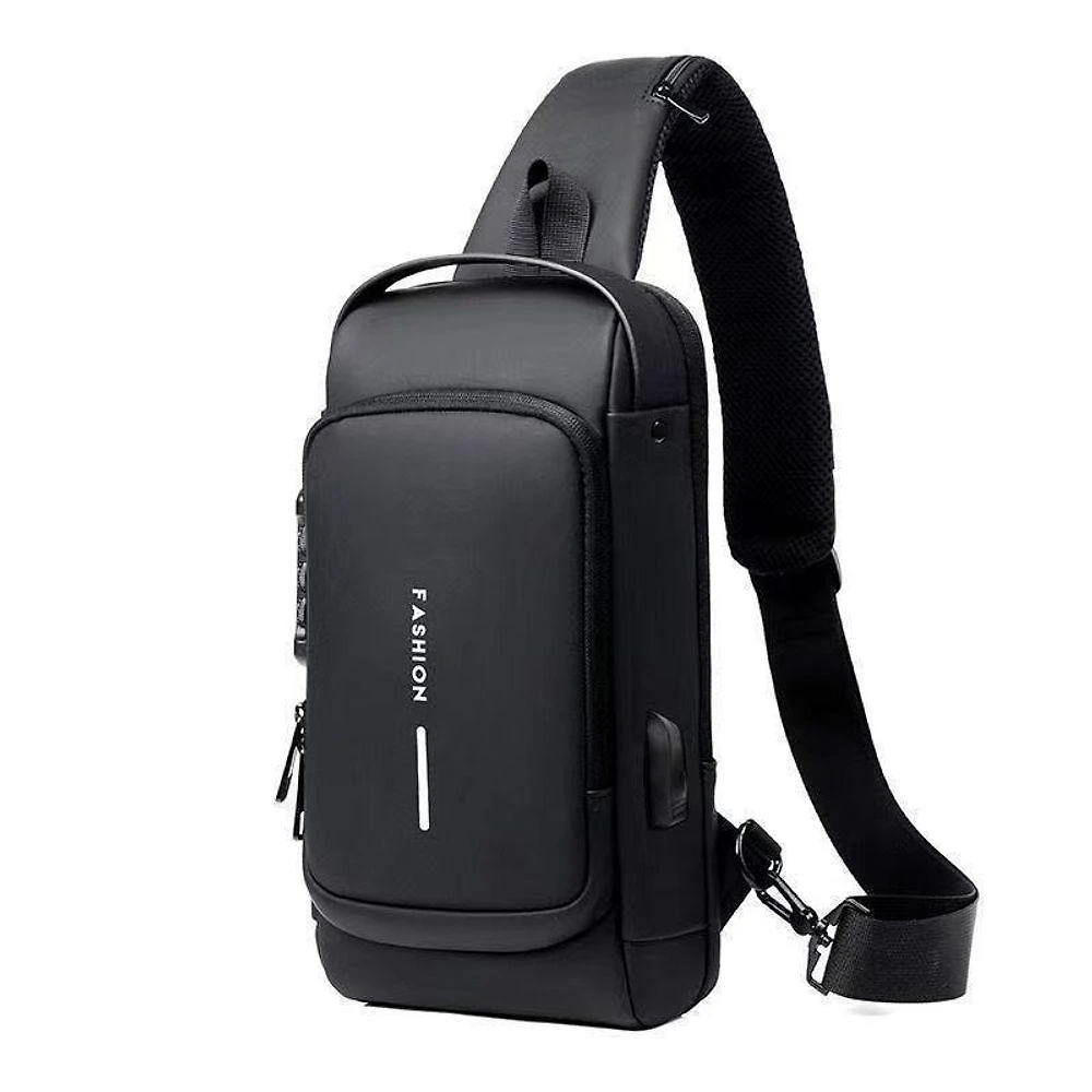Bolsa de Ombro Mochila Masculina OEM em PU Preto com Fechadura de Código e Carregamento USB