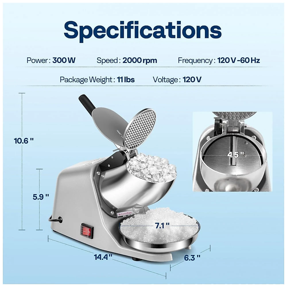 Máquina de Raspadinha Elétrica VIVOHOME HK-109 Prata 65kg/h Ajustável IPX4 110V