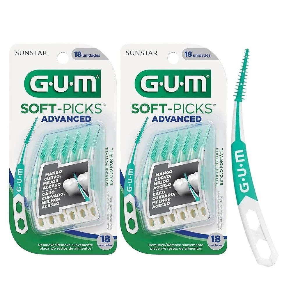 Kit Palito Interdental Gum Soft Picks Advanced Cabo Curvado com Estojo Portátil 36UN