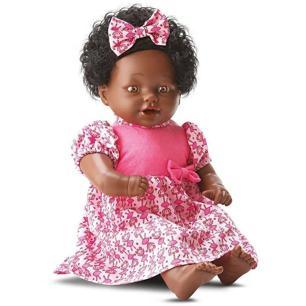 Boneca Talk Baby Negra com Som 44cm Corpo de Tecido Marrom Talk Satisfied