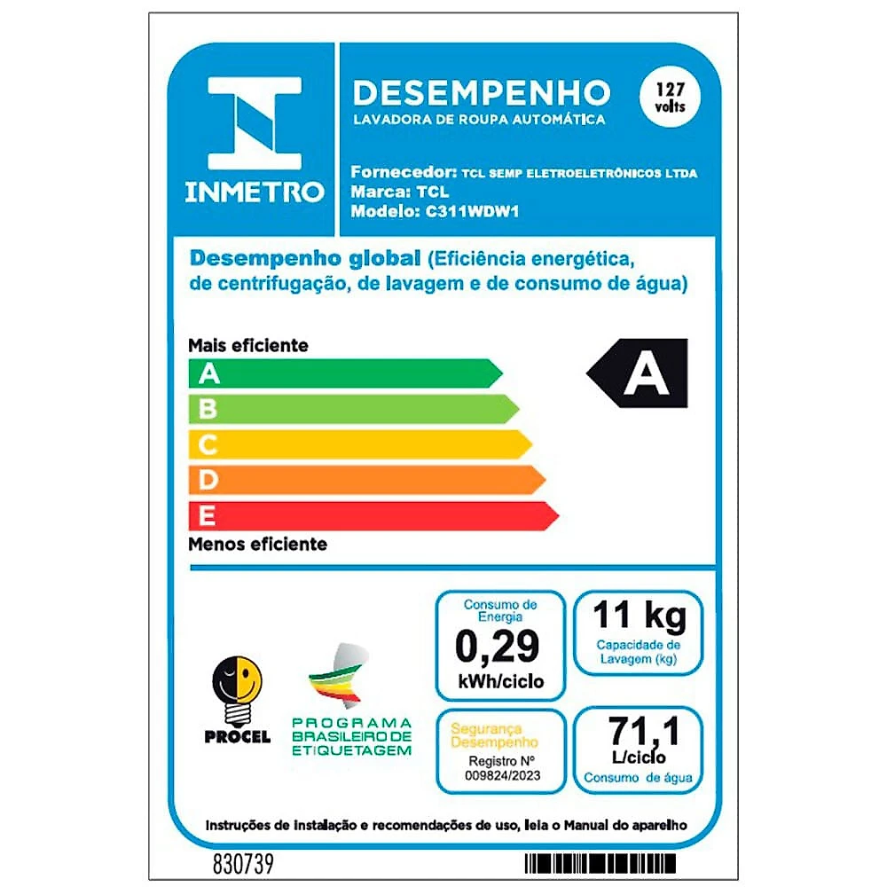 Lava e Seca 11 kg TCL Lavagem a Seco C311WDW Branco - 110V
