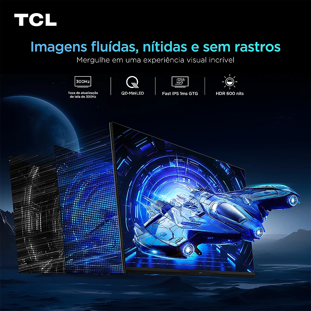 Monitor Gamer TCL 25 Polegadas QD-Mini LED Full HD G64 300Hz 1ms (GtG) Freesync HDR 600 nits 25G64