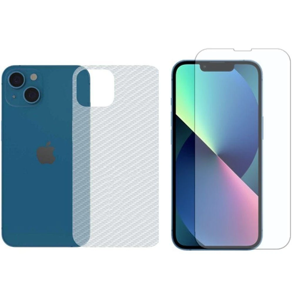 Película Hidrogel + Adesivo Fibra De Carbono Para Iphone 13 - Transparente