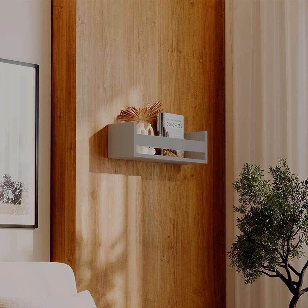 Prateleira Porta Objeto Cinza Claro 60 X 12cm Suporte Invisivel