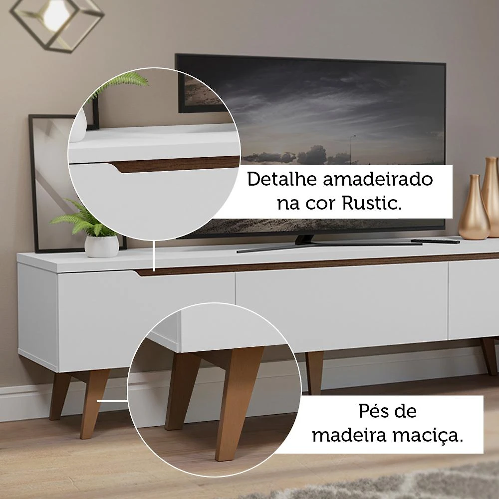 Rack para TV até 75 Polegadas Madesa Brest 2 Portas 1 Gaveta Branco Branco