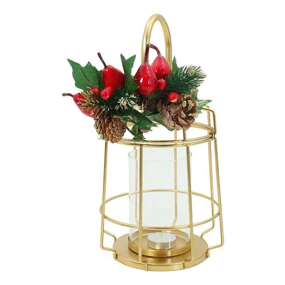 Kit 2 Lamparinas Natalinas Douradas 30cm E 36cm Decorada Metal