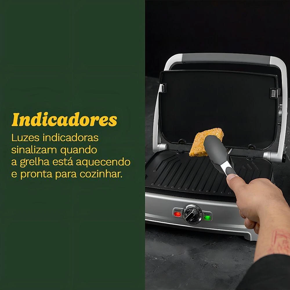 Grill Cuisinart Grill Compacto Chapa e Panini Press com Placas Reversíveis Antiaderentes Cinza 110V