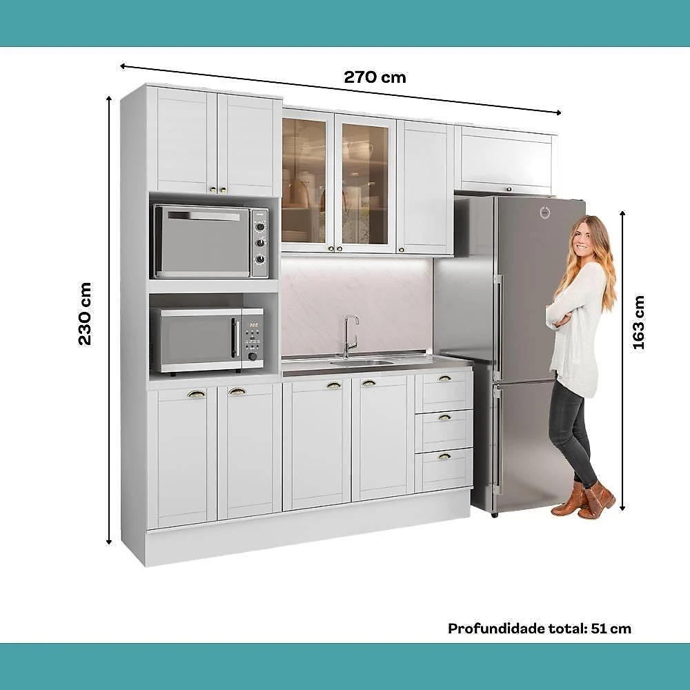 Cozinha Completa com Balcão Milla Meadow 10 Portas 3 Gavetas MDF Branco Móveis Carraro webcontinental-7893455169919