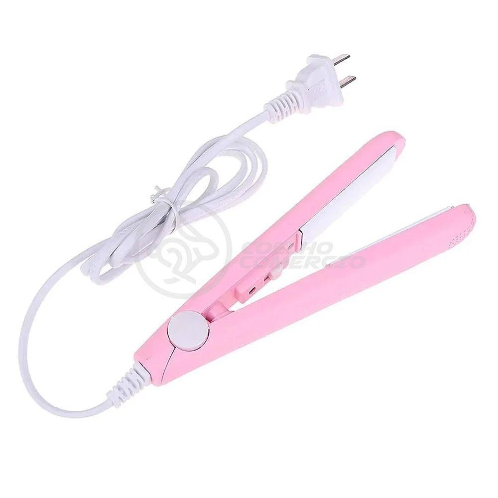 Mini Chapinha Prancha Portátil 17Cm Bivolt Profissional Rosa