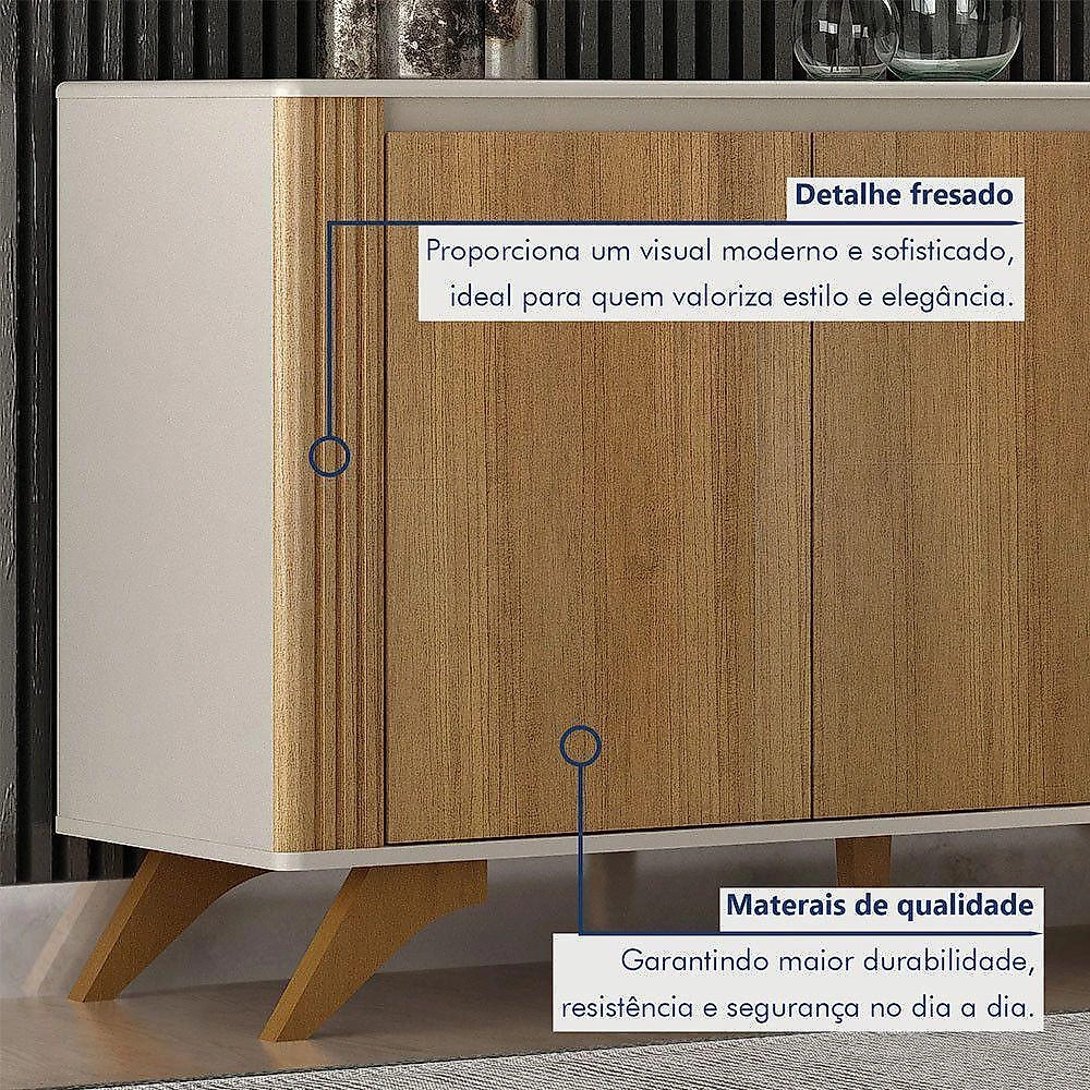 Buffet 3 Portas 2 Prateleira Pampulha Valdemoveis Off White/cinamomo