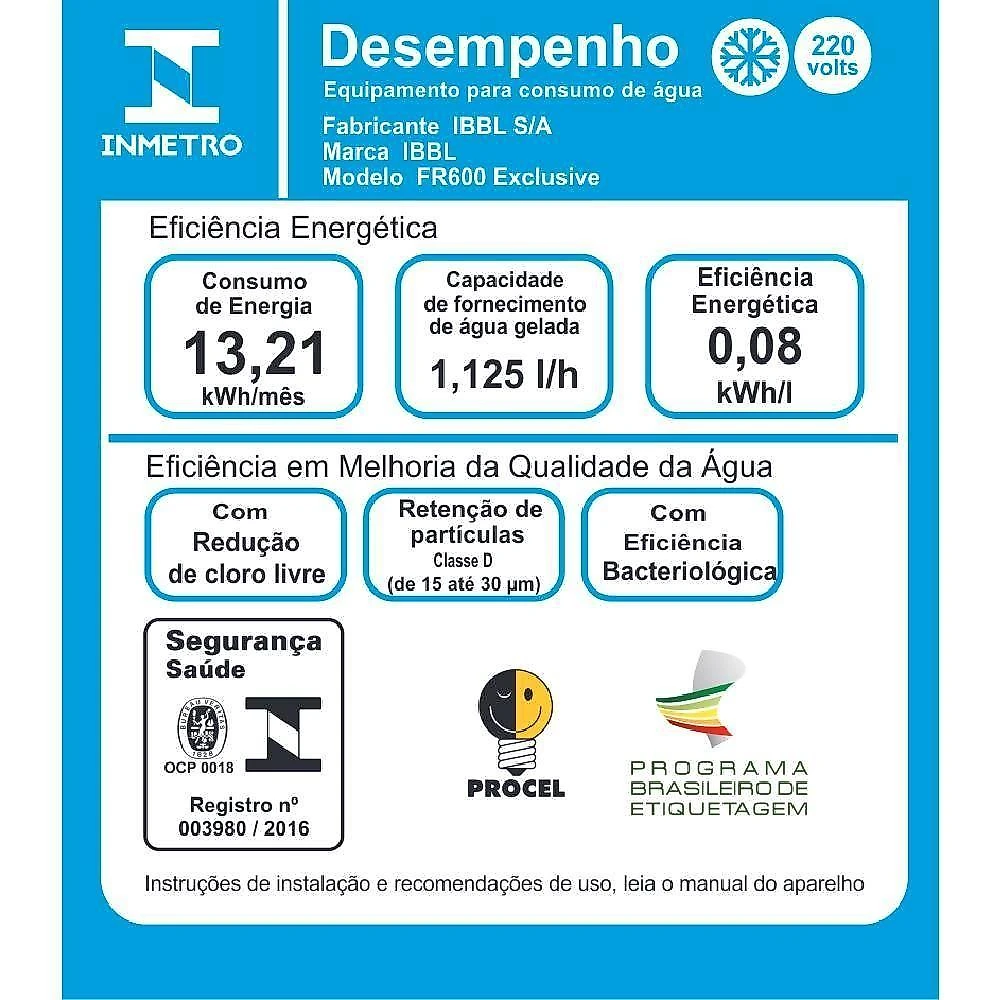 Purificador de Água ibbl exclusive fr600 preto 220v refrigerado 53042001