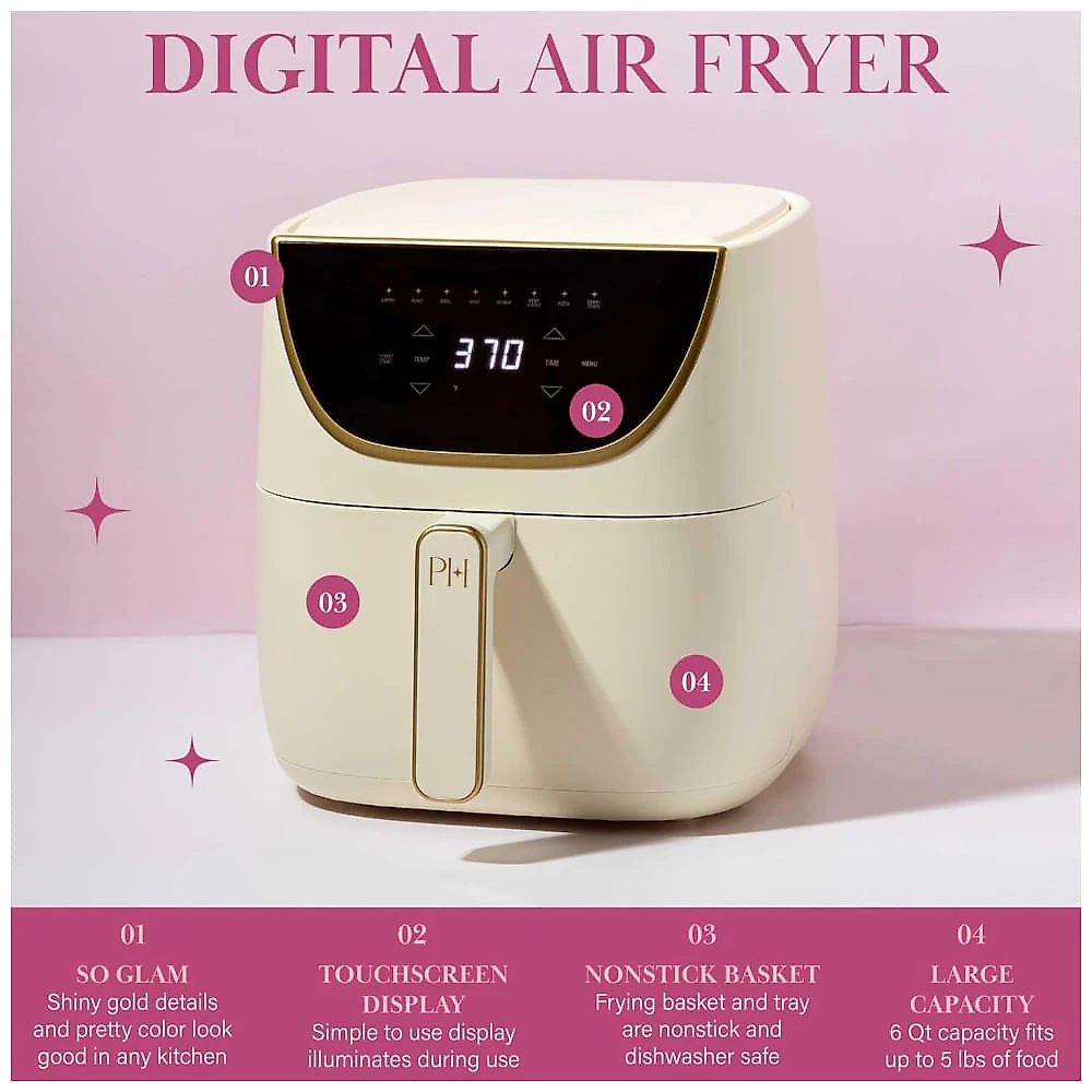 Fritadeira Elétrica Air Fryer 8 em 1, 5,6L com Cesto Antiaderente e Painel Digital, 110V 1700W, Paris Hilton