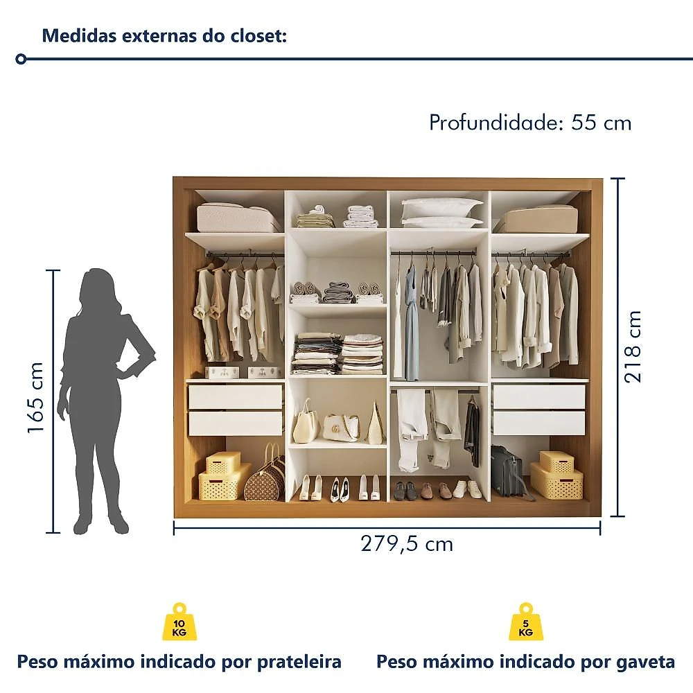 Closet Casal sem Portas 4 Gavetas Florença Carvalho