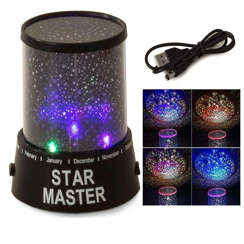 Luminária Abajur Projetor de Teto e Parede Infantil Estrelas Preto Yeet