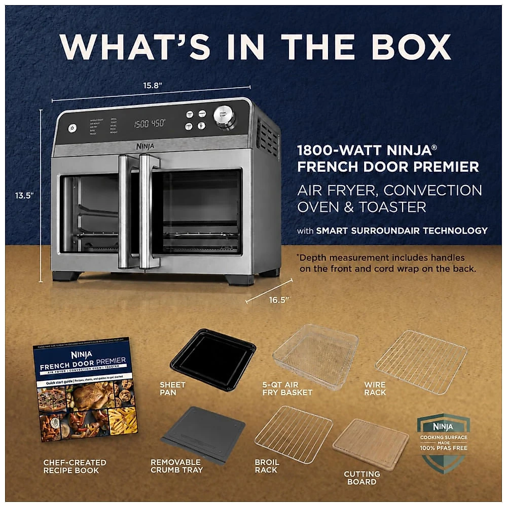 Ninja French Door Premier Air Fry Oven with Cutting Board. Steel. FO103 Silver Cutting Board