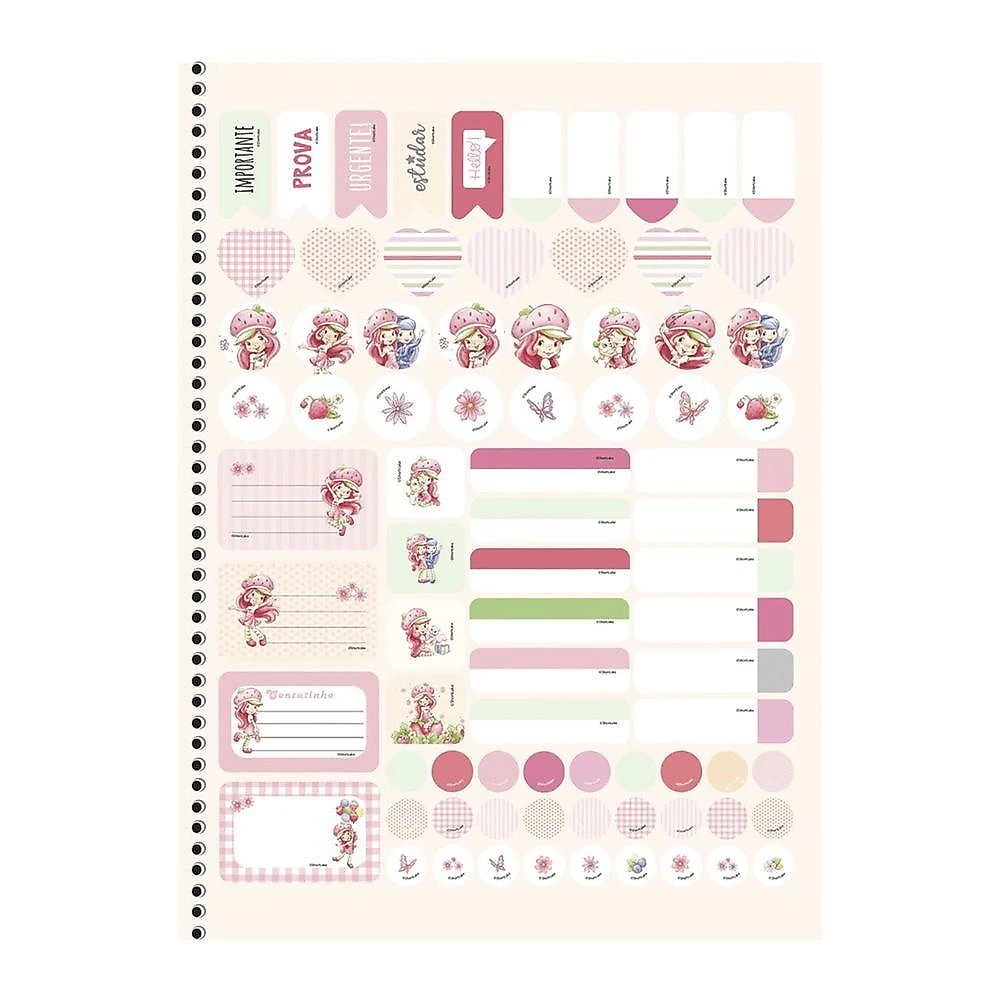 Caderno Colegial Espiral Capa Dura São Domingos Moranguinho - Animativa 1x1 80 Folhas Pautadas Rosa